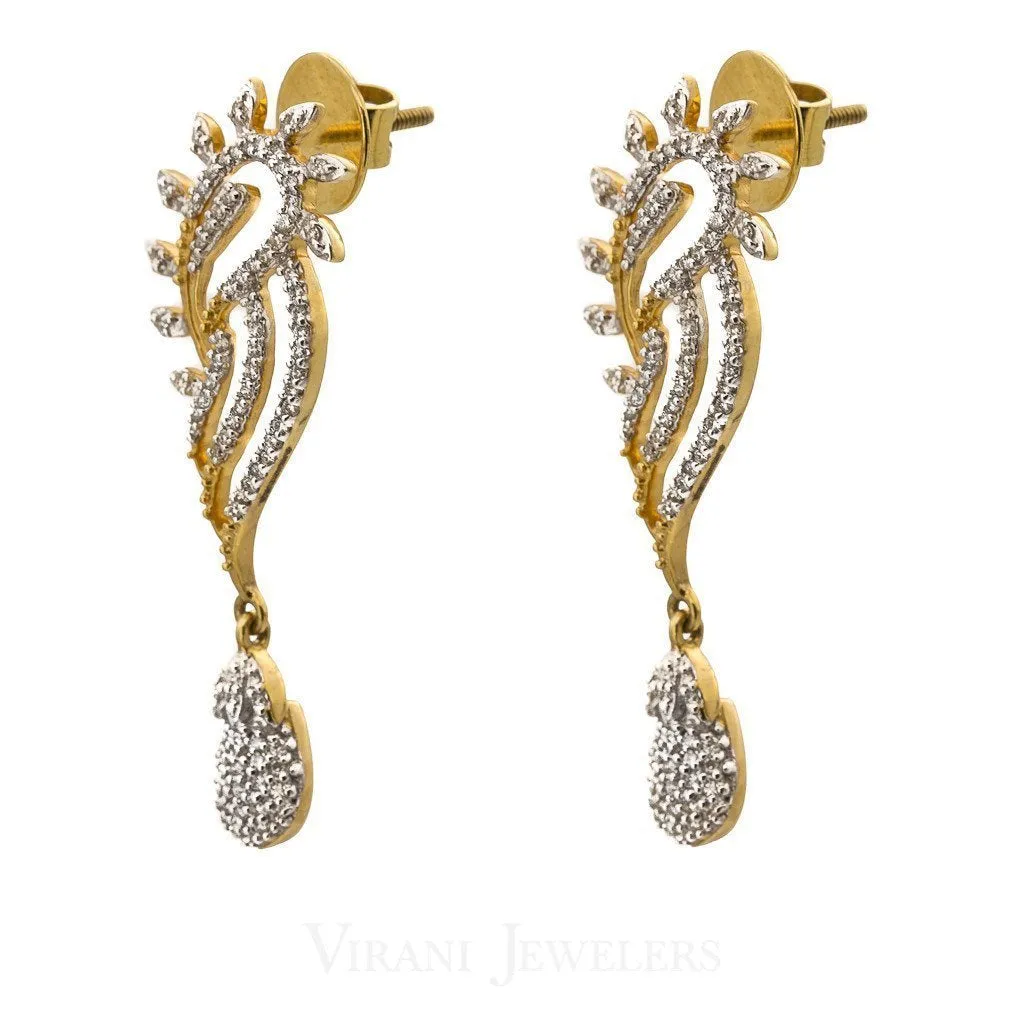 0.59CT Diamond Drop Angel Wing Earrings Set In 18K Yellow Gold