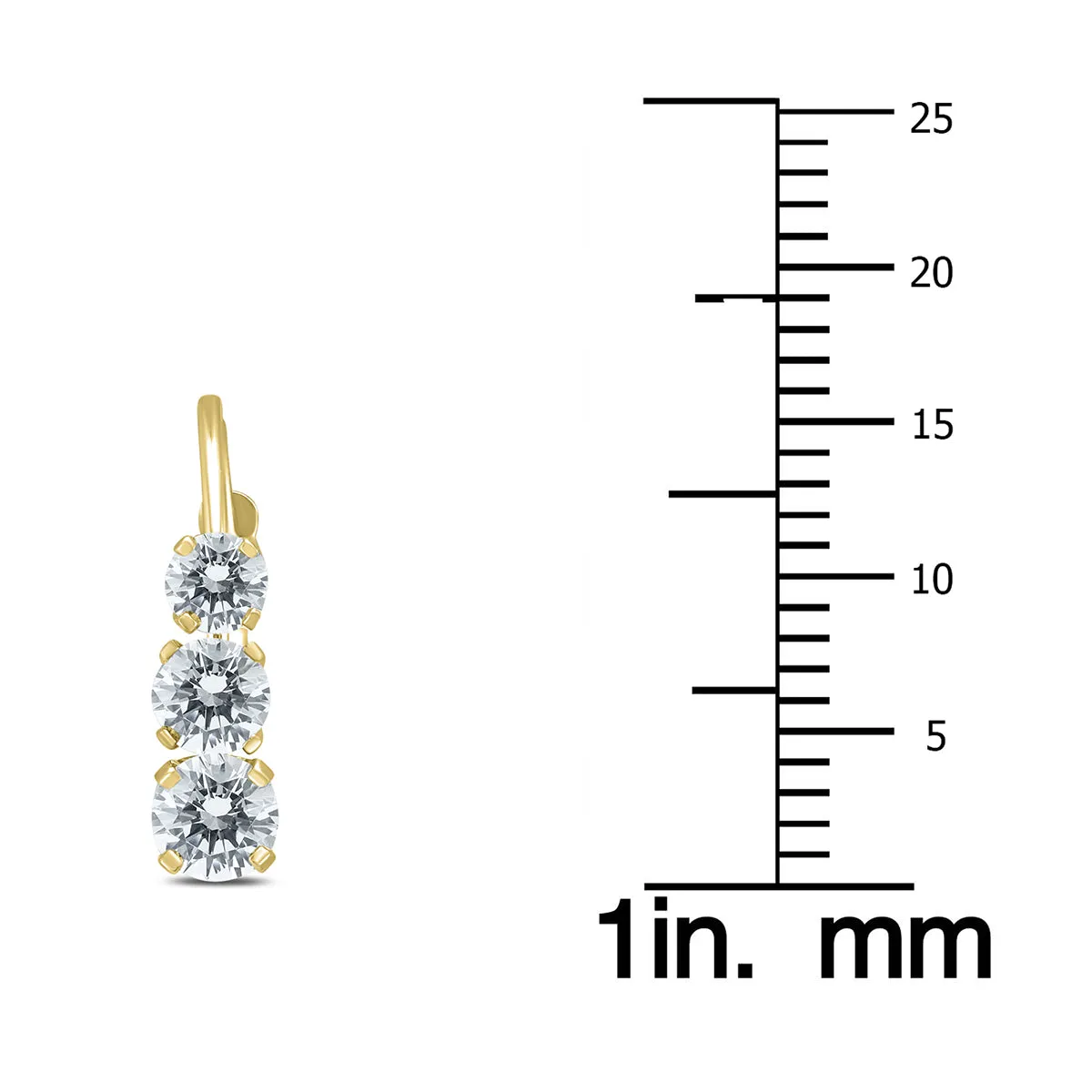 1 Carat Tw Three Stone Drop Earrings In 14K Yellow Gold