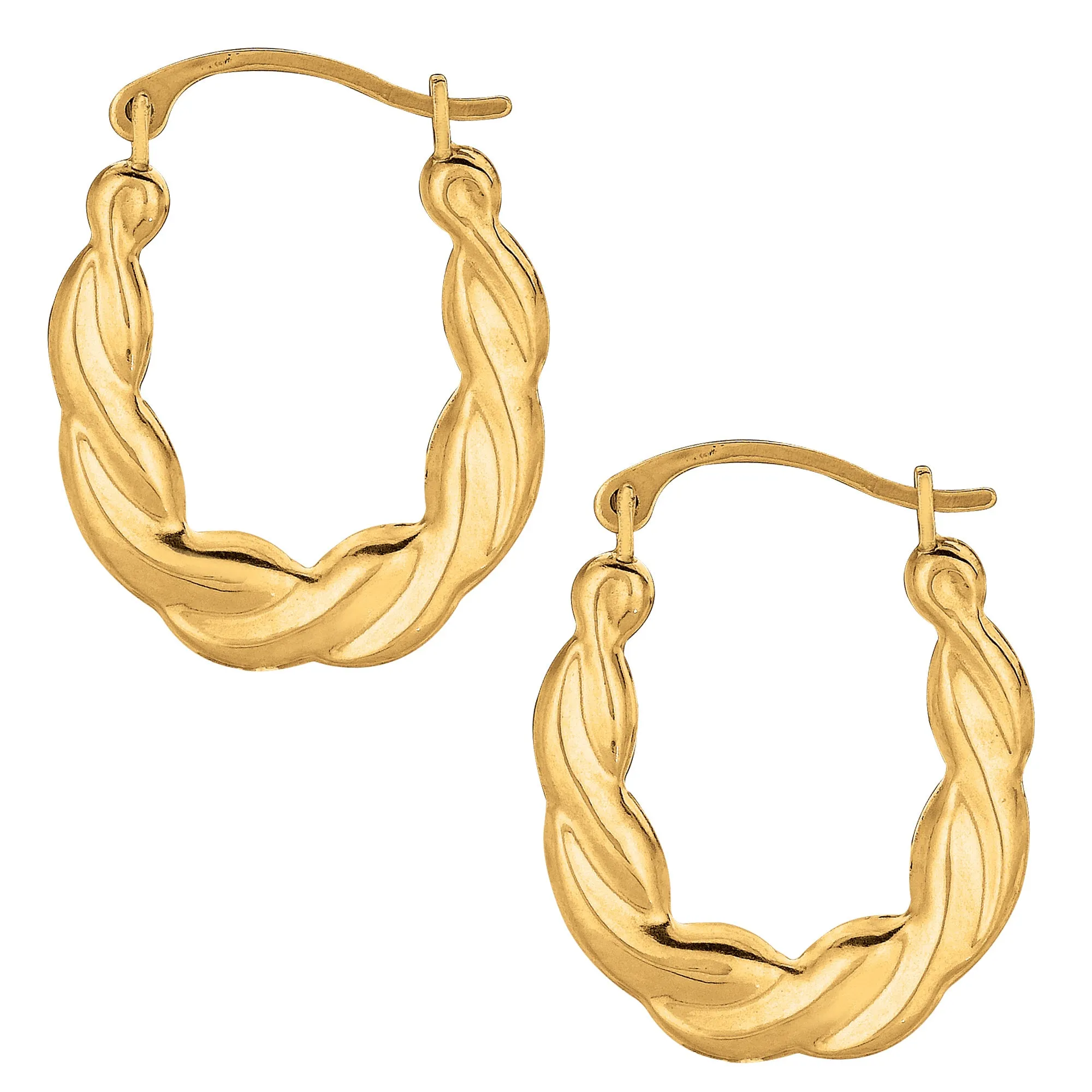 10k Yellow Gold Shiny Twisted Oval Hoop Earrings, Diameter 20mm