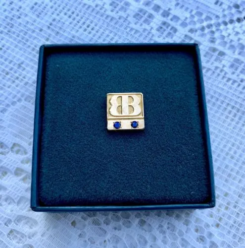 1/10 10k YLW Gold Terry Berry Pin W 2 Genuine Blue Sapphire Stones In Orgl. Box