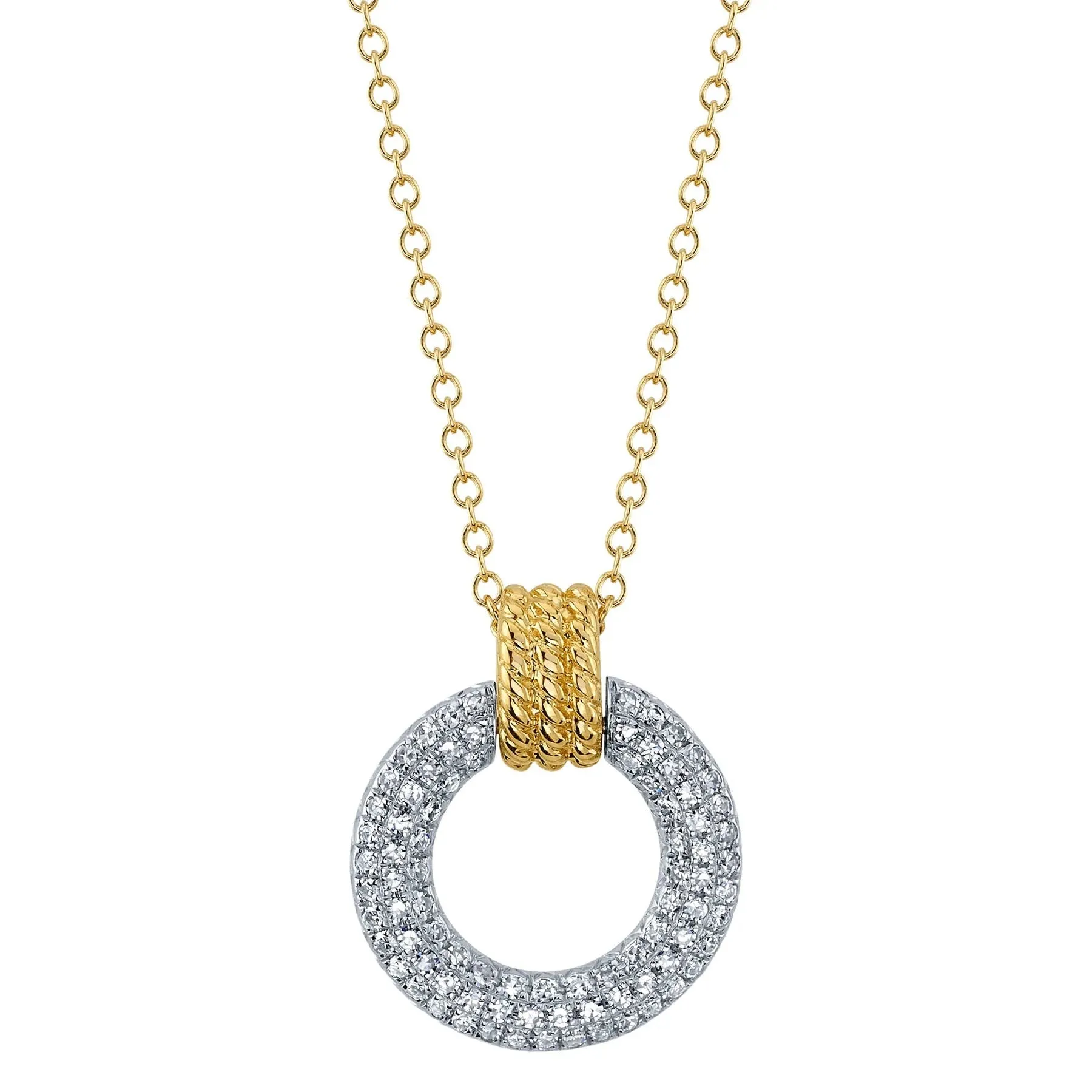 14K TWO-TONE DIAMOND CIRCLE NECKLACE .18CT