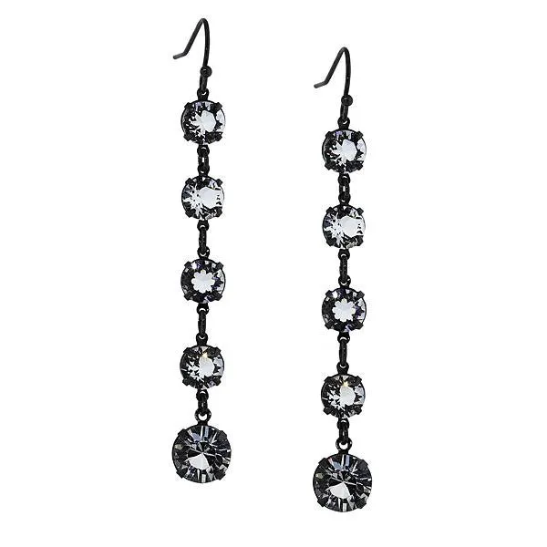 1928 Bridal Genuine Clear Austrian Crystal Black Linear Drop Earrings