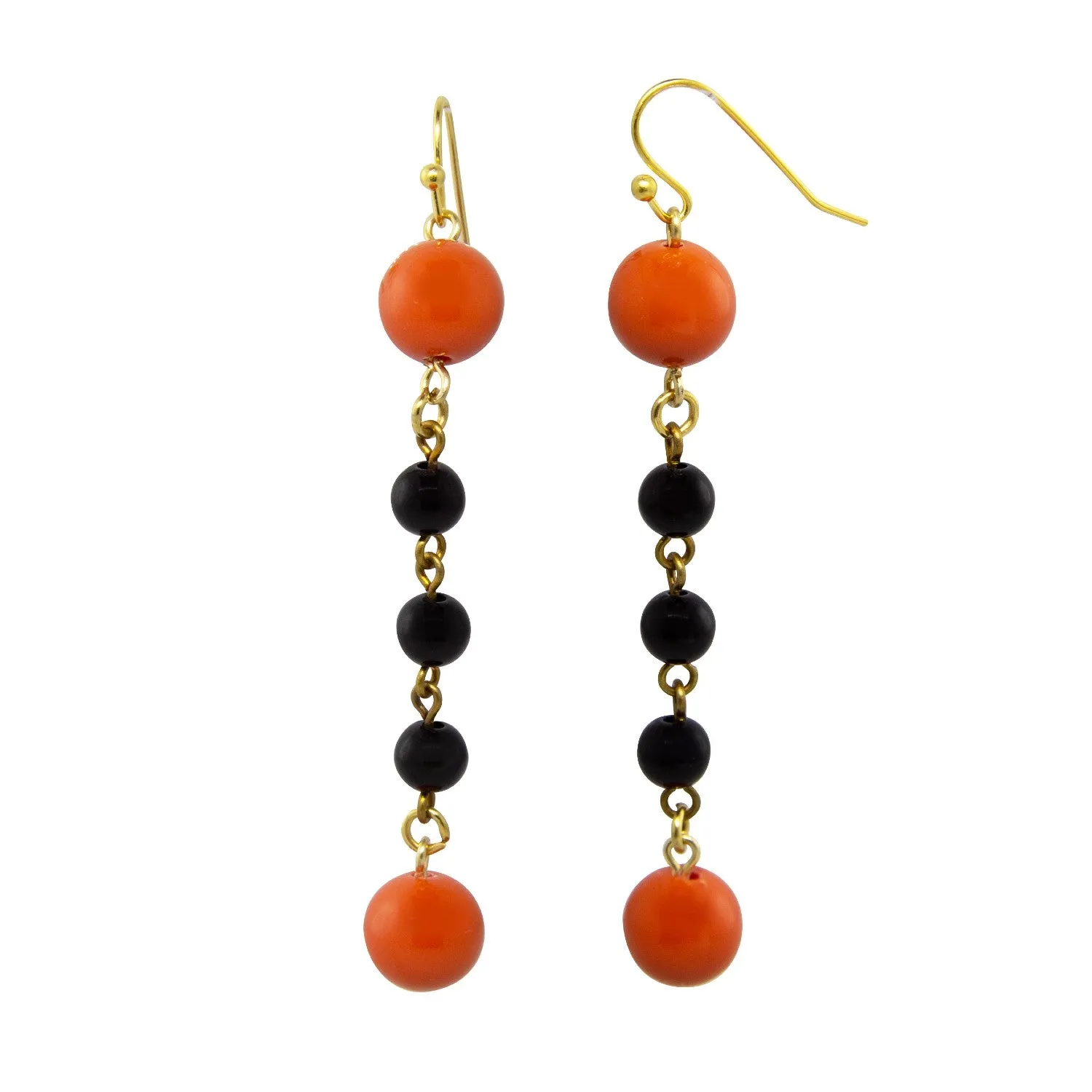 1928 Jewelry Black And Orange Beaded Linear Drop Wire Earrings