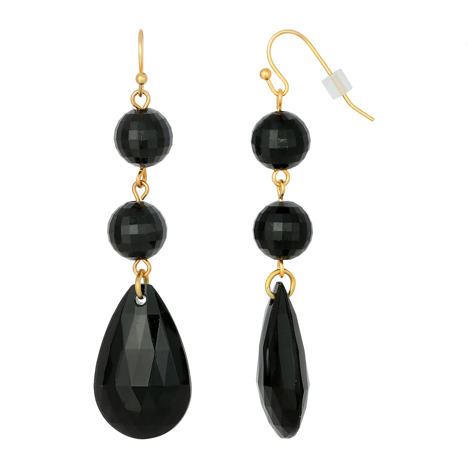 1928 Jewelry Black Round And Briolette Drop Earrings