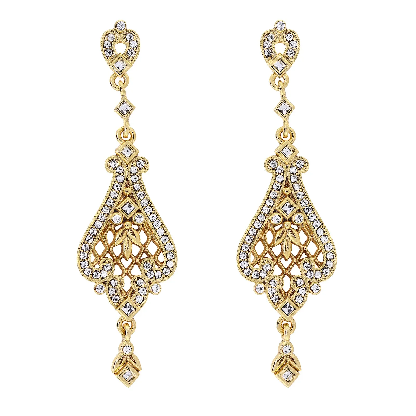 1928 Jewelry Bridal Filigree Pave Austrian Crystal Post Drop Earrings