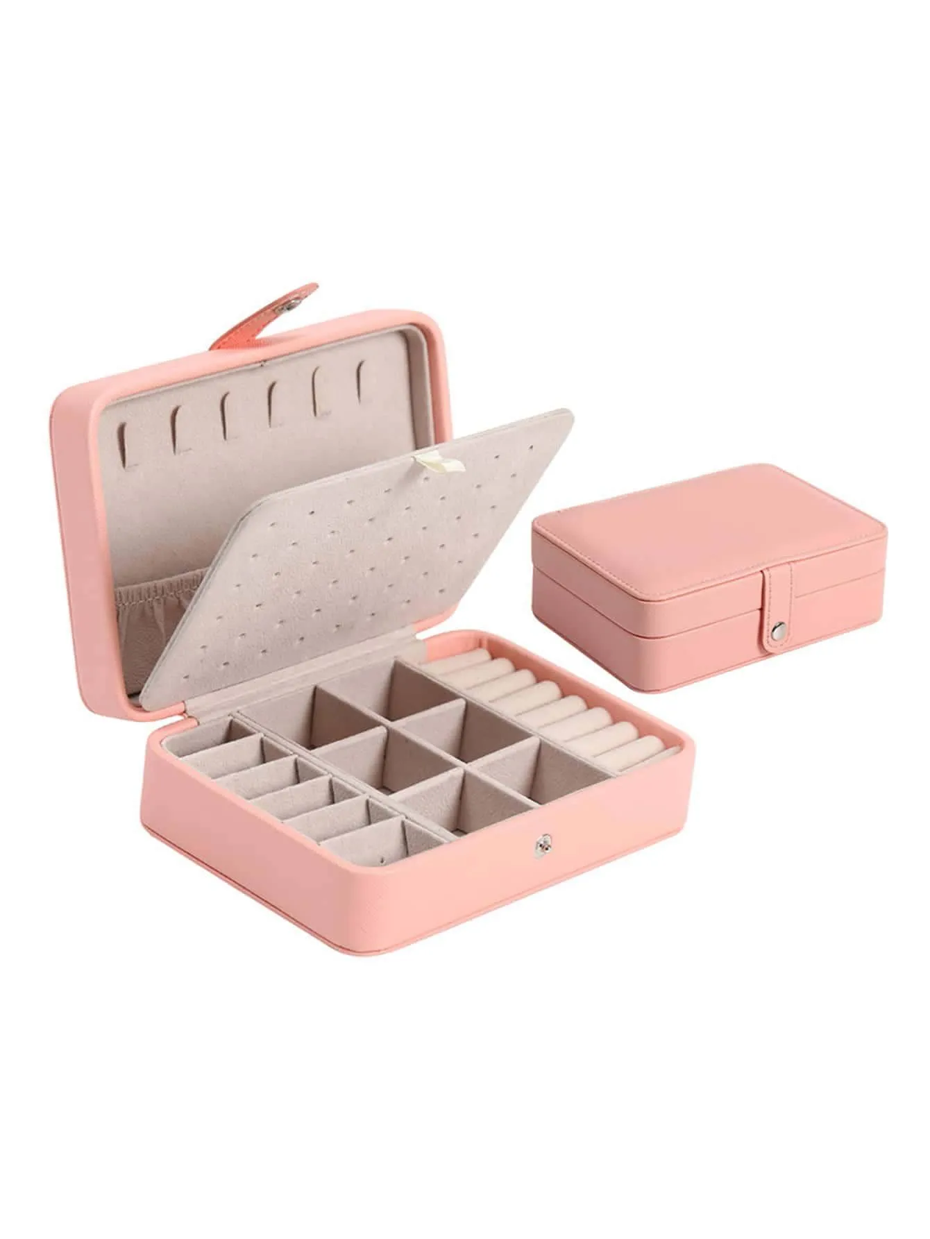 1pc Plain PU Jewelry Storage Box For Accessories, Multi-grid Jewelry Organizer For Gift, Portable Jewelry Box For Travel