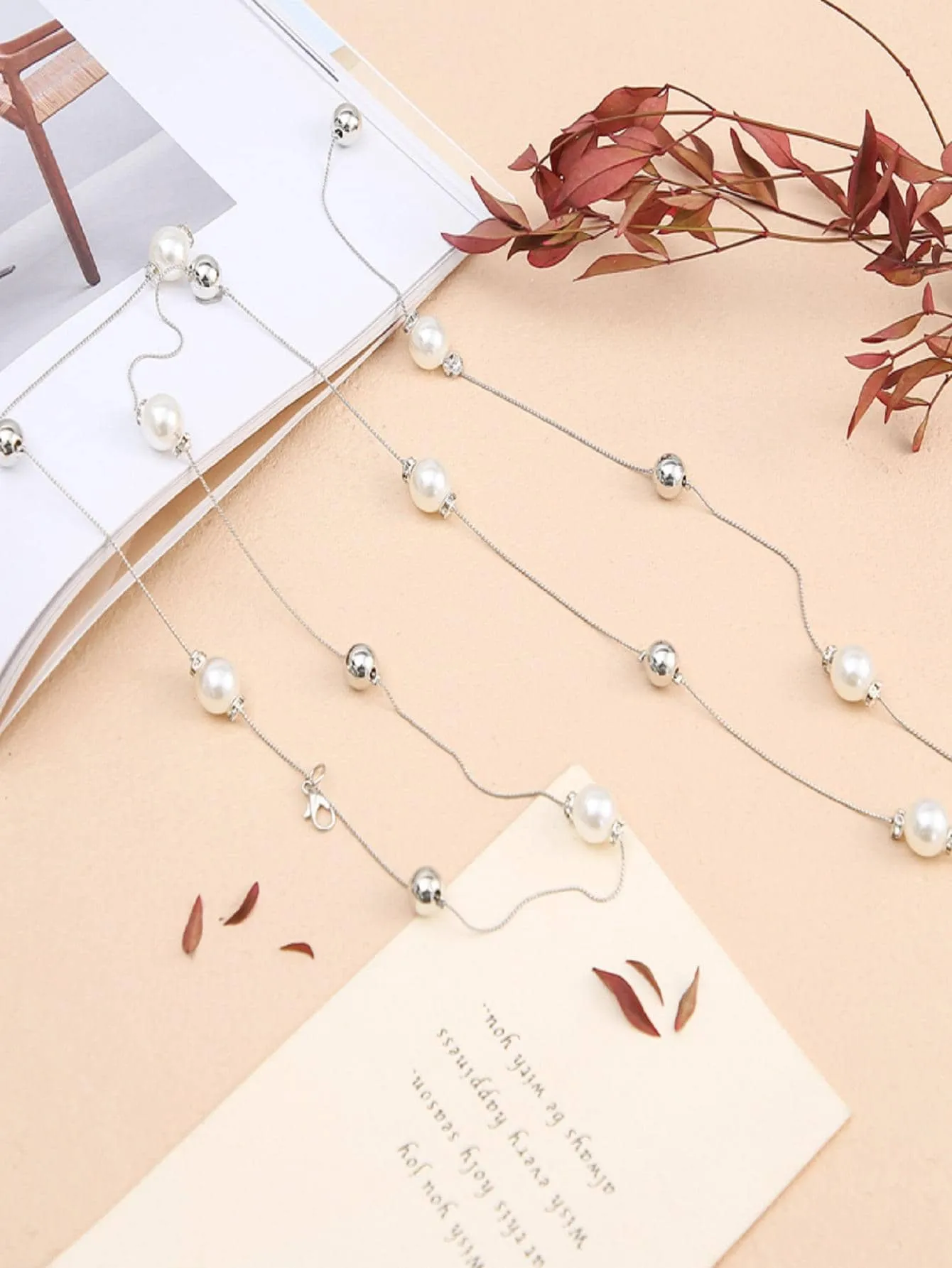 1pc Women Faux Pearl & Bead Decor Fashionable Chain Belt For Dress Decoration