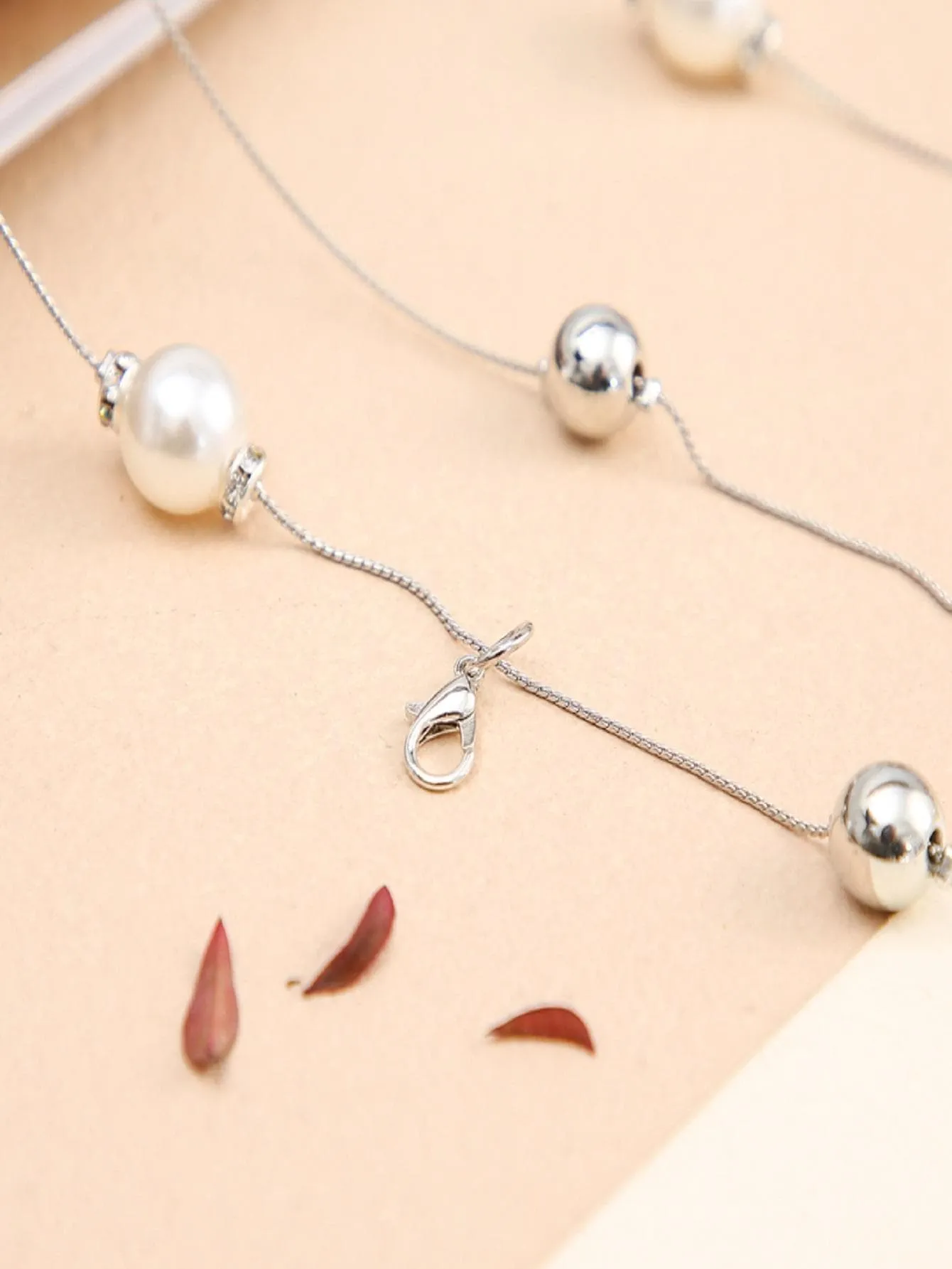 1pc Women Faux Pearl & Bead Decor Fashionable Chain Belt For Dress Decoration