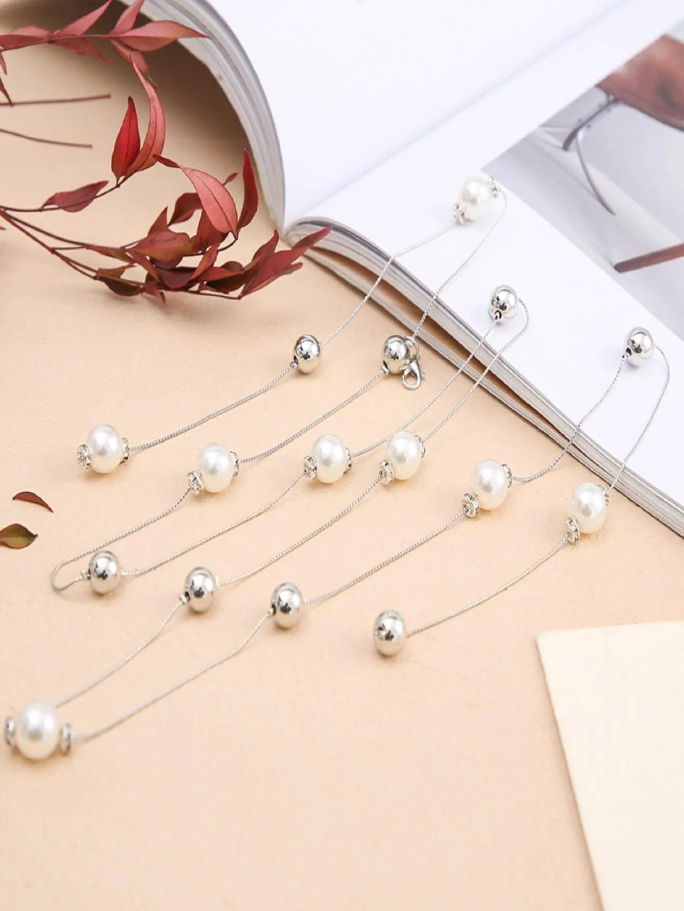 1pc Women Faux Pearl & Bead Decor Fashionable Chain Belt For Dress Decoration