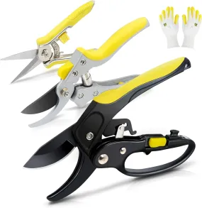 4 PCS Garden Pruning Shears Set, Ratchet Anvil Pruning Shears with Ratcheting Mechanism