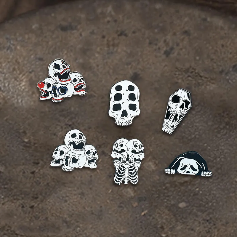 6 Pcs Punk Skull Design Alloy Brooches