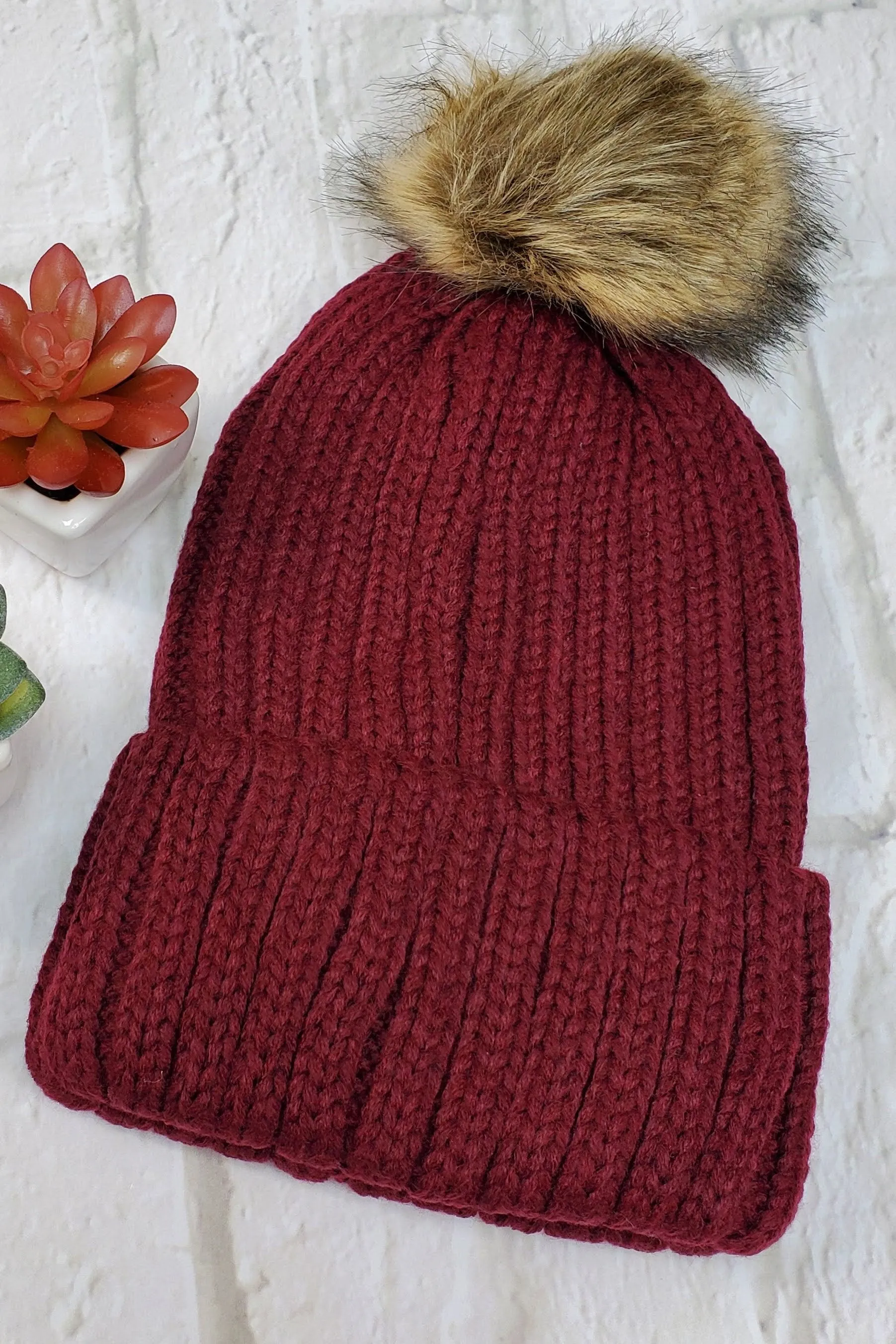 #7 Maroon Pom-Pom Beanie