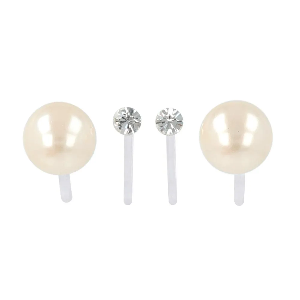 8mm Pearl and Stone Invisible Clip On Earrings Set