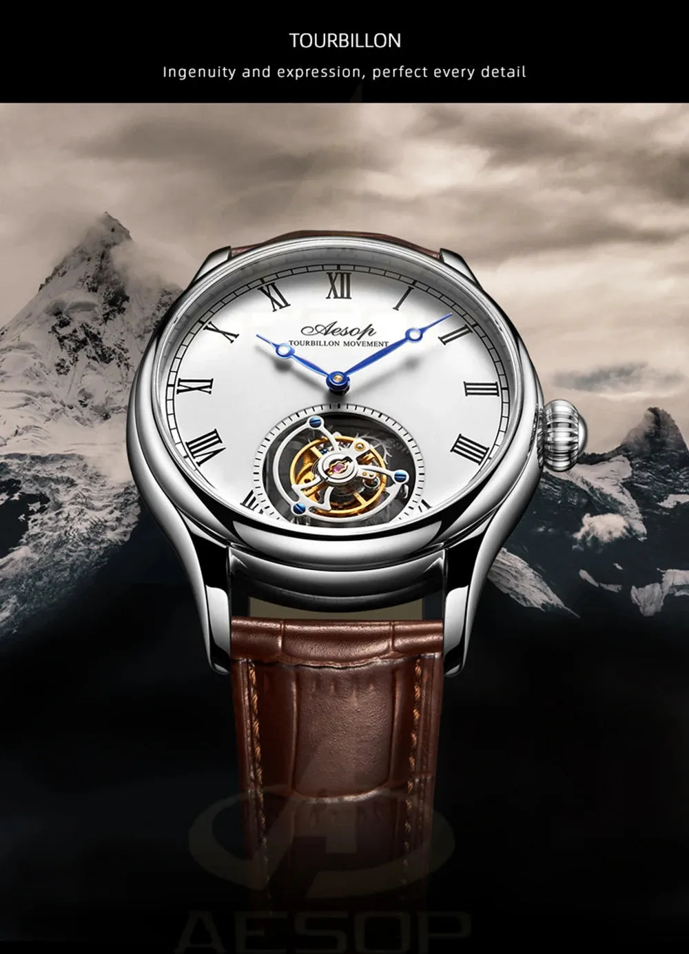 Aesop Real Flying Tourbillon Movement Mechanical Watches Luxury.