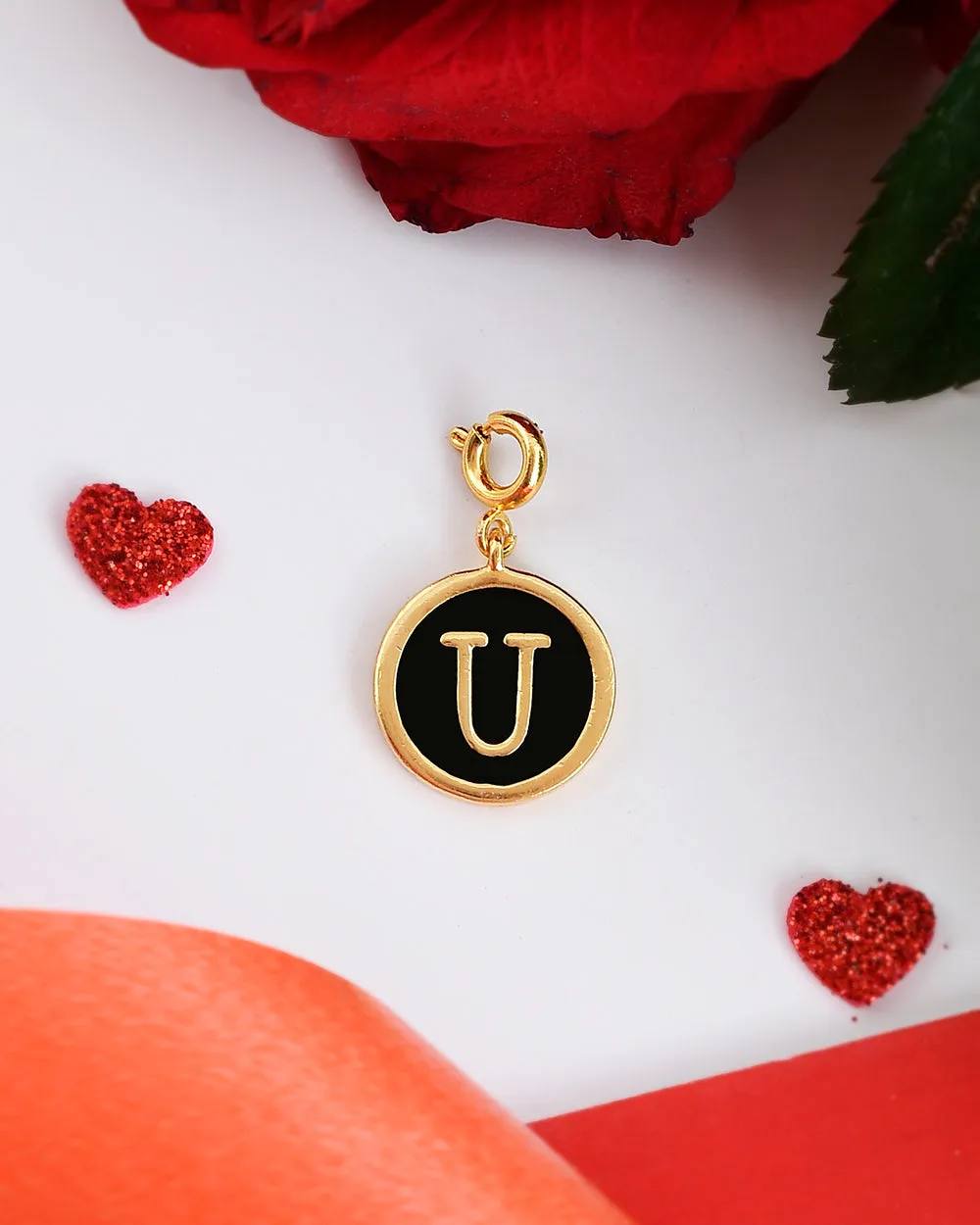 Alphabet U Black Enamel Charm - Voylla