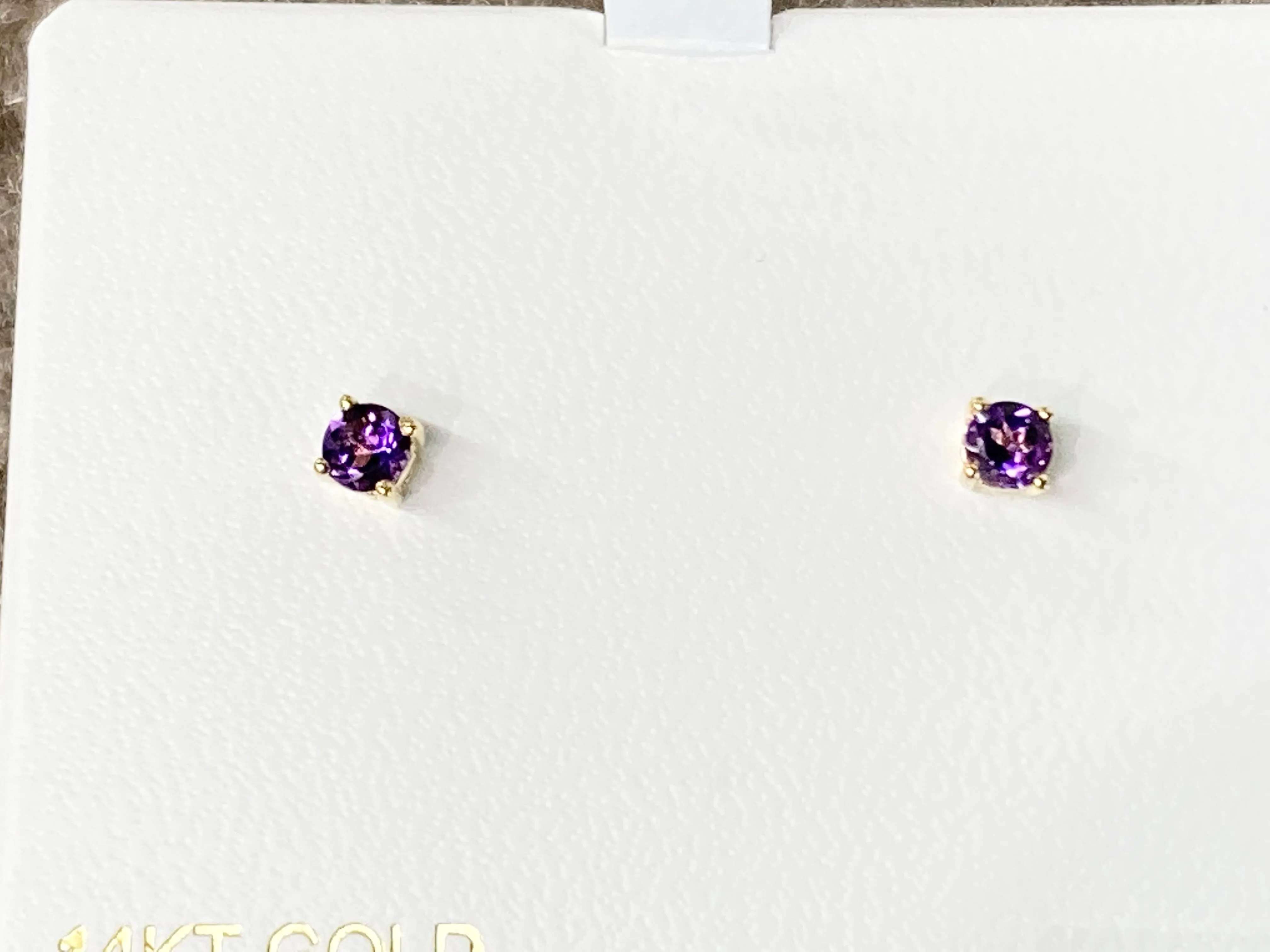 Amethyst 14 K Yellow Gold Stud Earrings