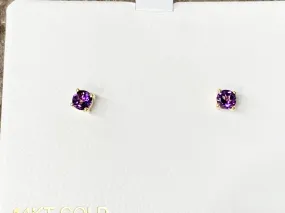 Amethyst 14 K Yellow Gold Stud Earrings