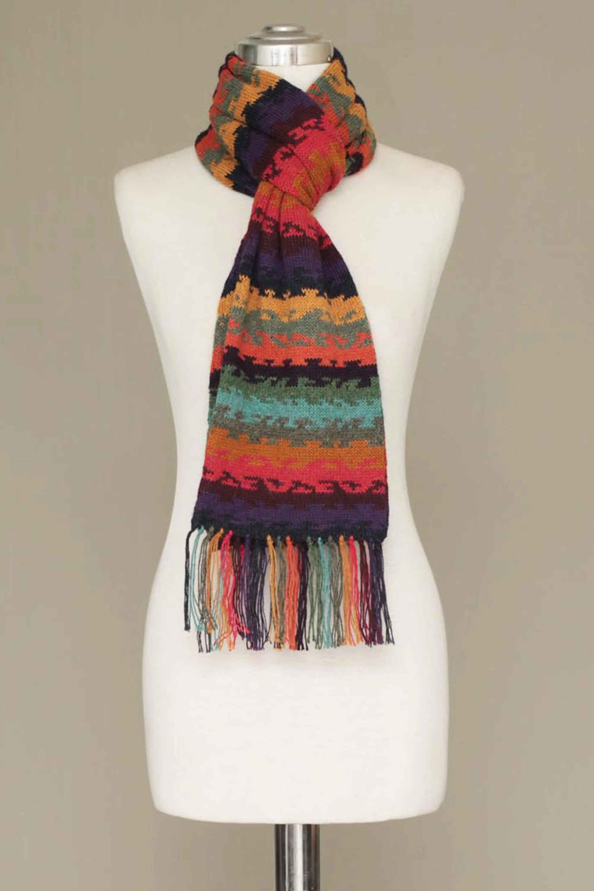 Andean Twilight Alpaca Wool Striped Scarf from Peru