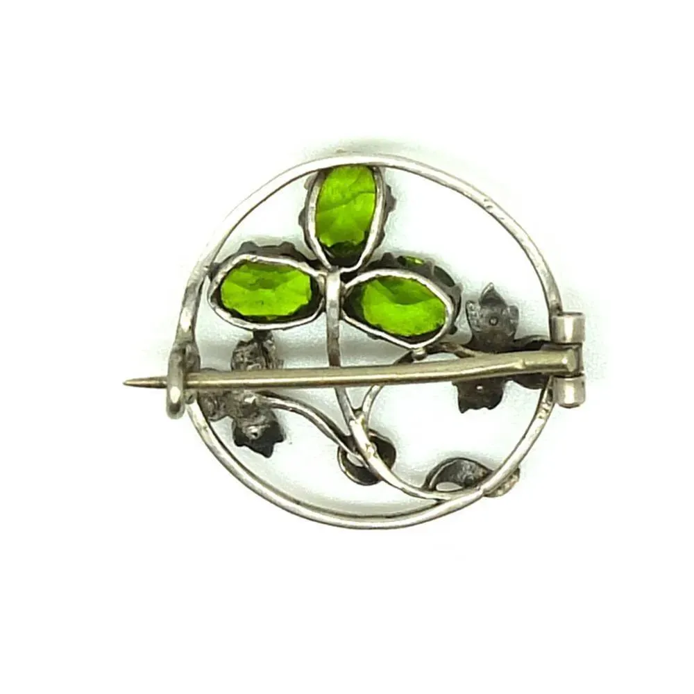 Antique Edwardian Green Silver Brooch