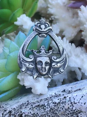 Antique Silver Tone Mythical Creature King Or Queen Crown Pin Brooch