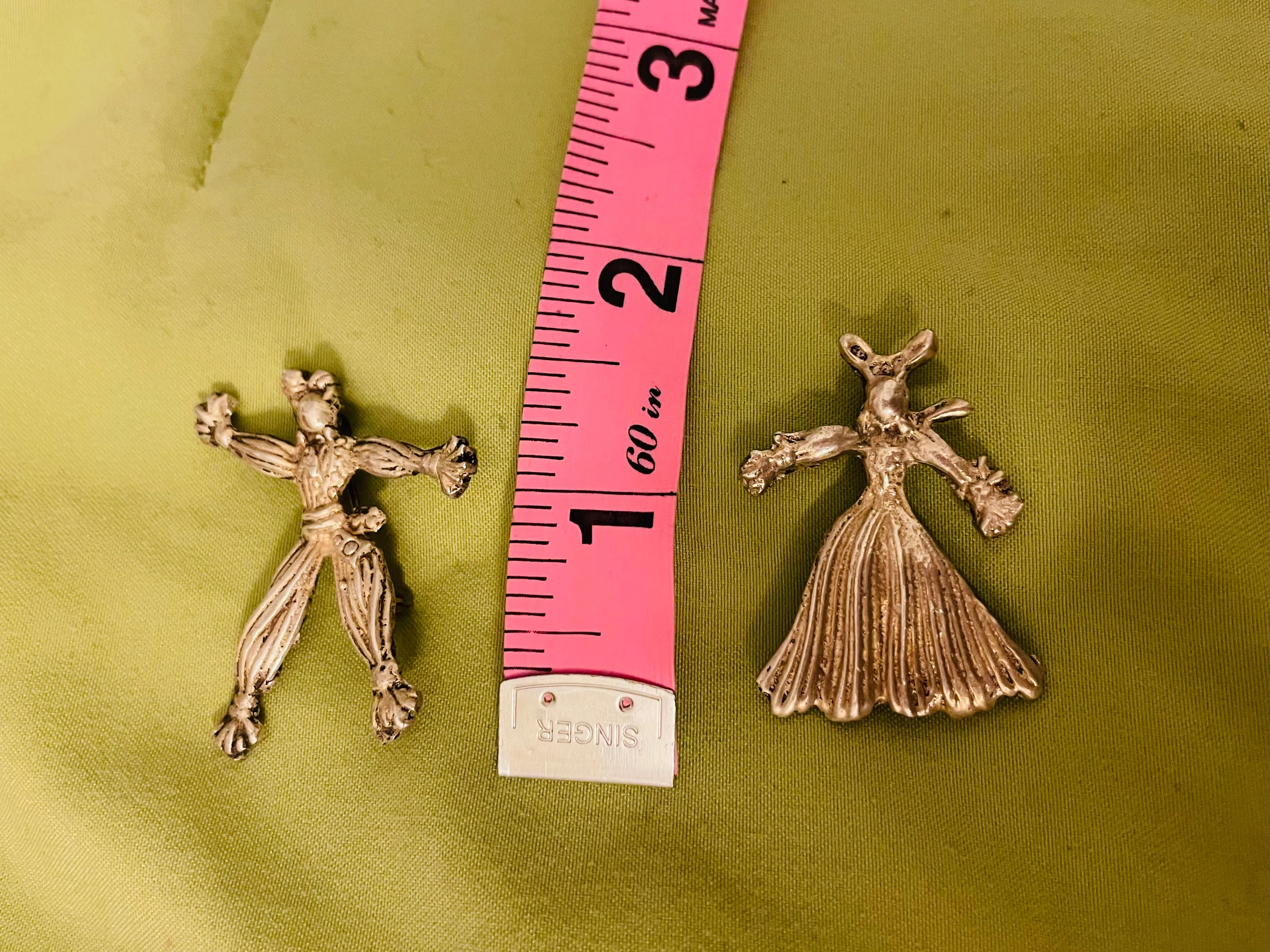 Antique Sterling Silver Man & Woman Dancing Cultural Brooch Pin 13.55g Set of 2