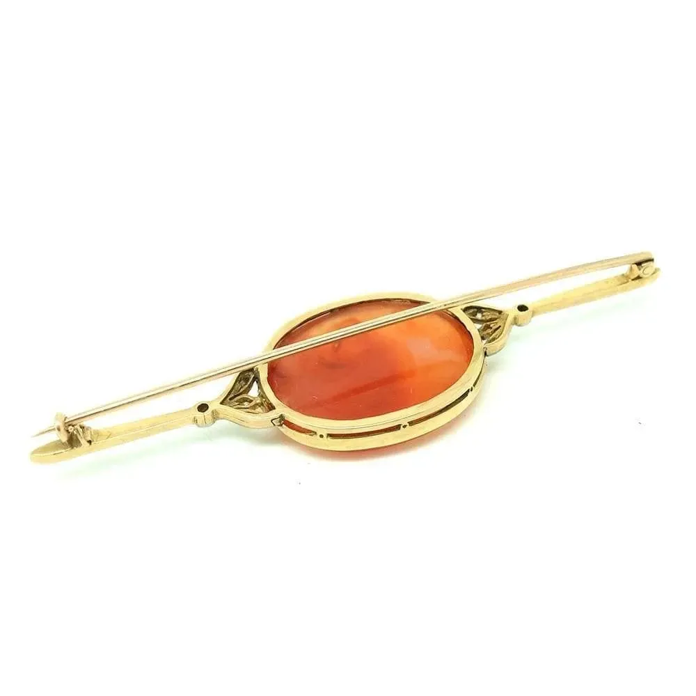 Antique Victorian Diamond Carnelian 15ct Yellow Gold Brooch