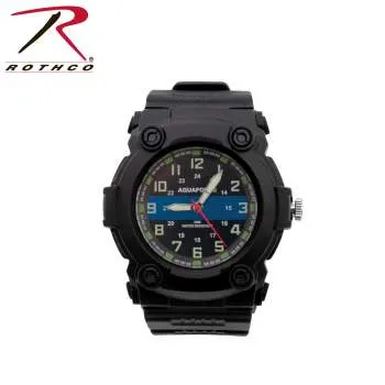 Aqua Force Thin Blue Line Police Officer Rugged Pu Rubber Watch (50m Water Resistant)