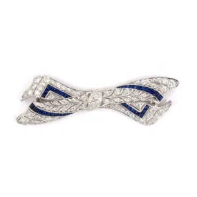 Art Deco Diamond & Sapphire Bow Pin