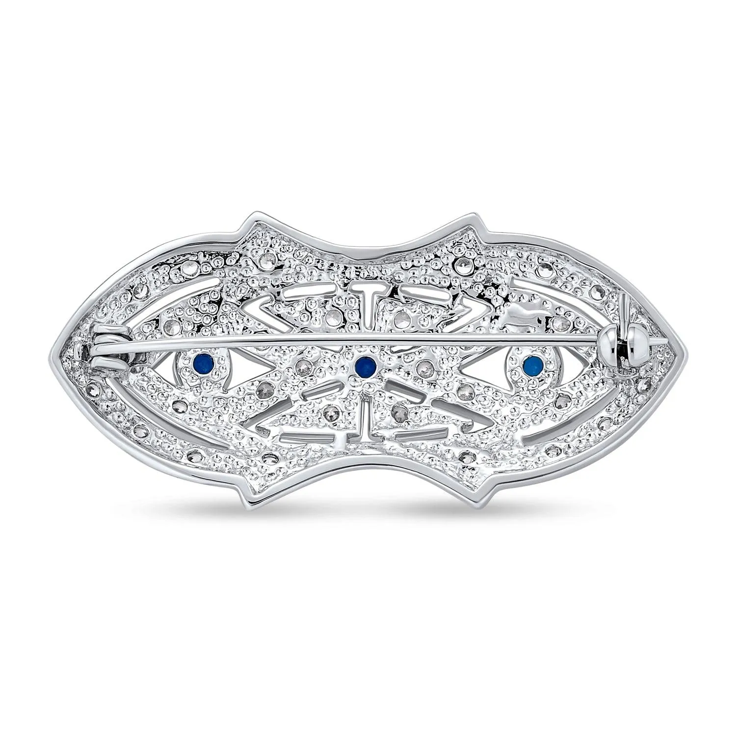 Art Deco Style Brooch Pin For Women Blue Clear CZ Imitation Sapphire