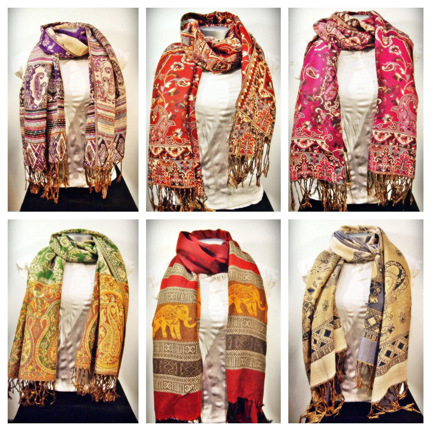 Assorted set of 10 Nepal Hand Made Pashmina Shawl Scarf