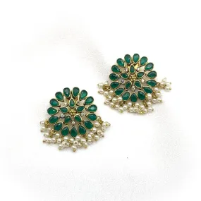 Attractive Amrapali Victorian Style Stud Earring with Emerald Green stones