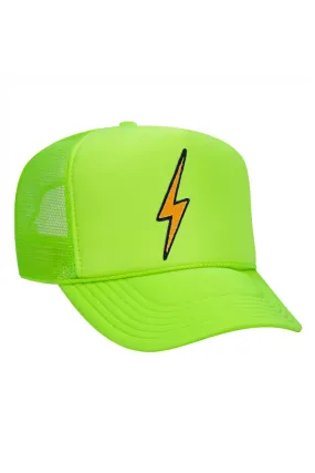 AVIATOR NATION VINTAGE BOLT TRUCKER HAT NEON GREEN