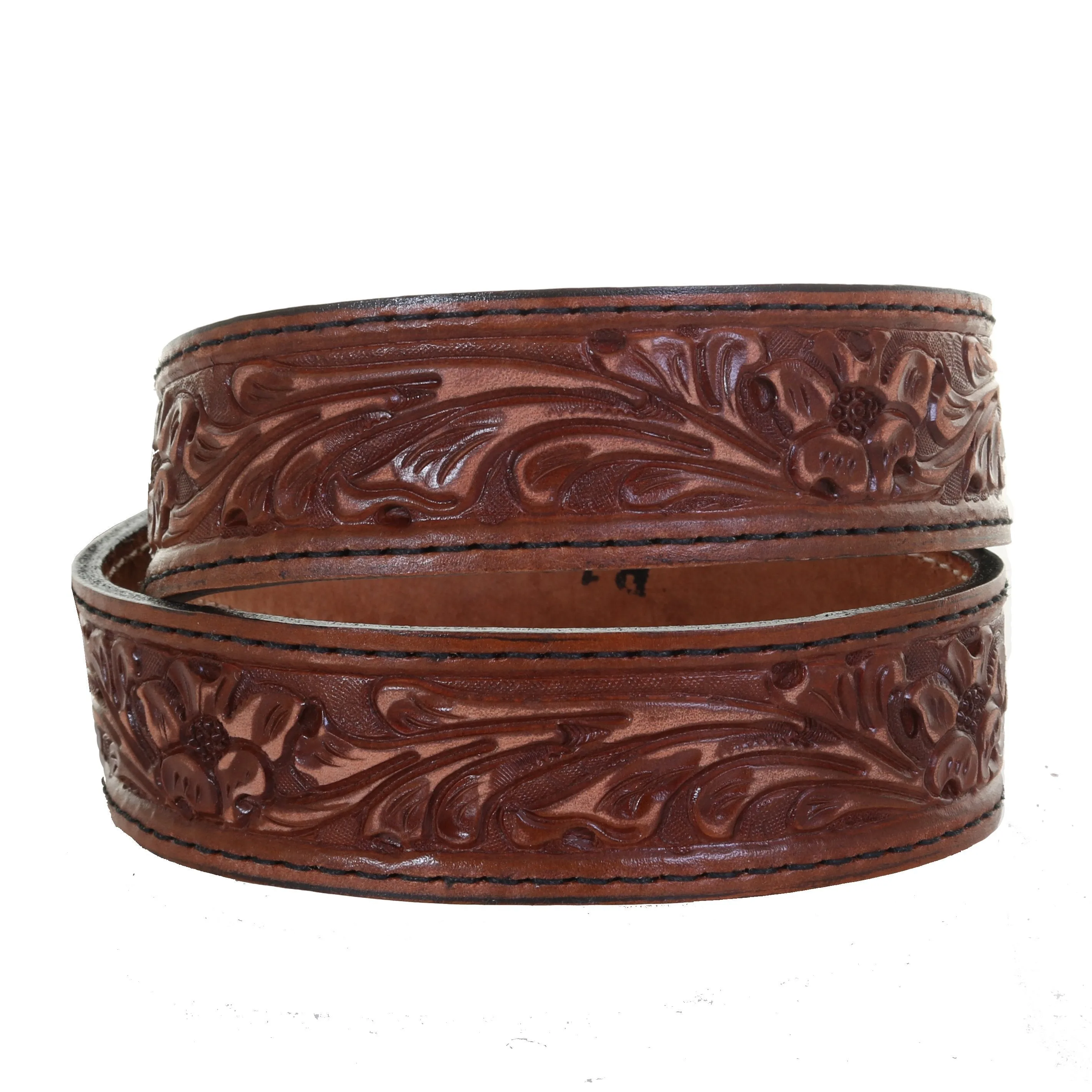 B1026A - Pecan Vintage Floral Tooled Belt