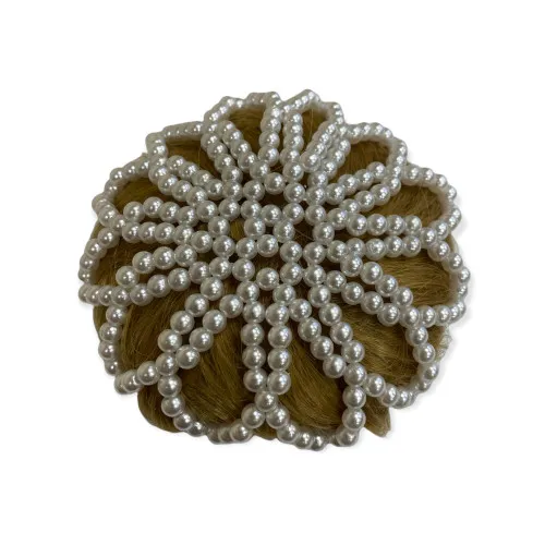 Beaded Hair Bun Cover (Pearl Beige)