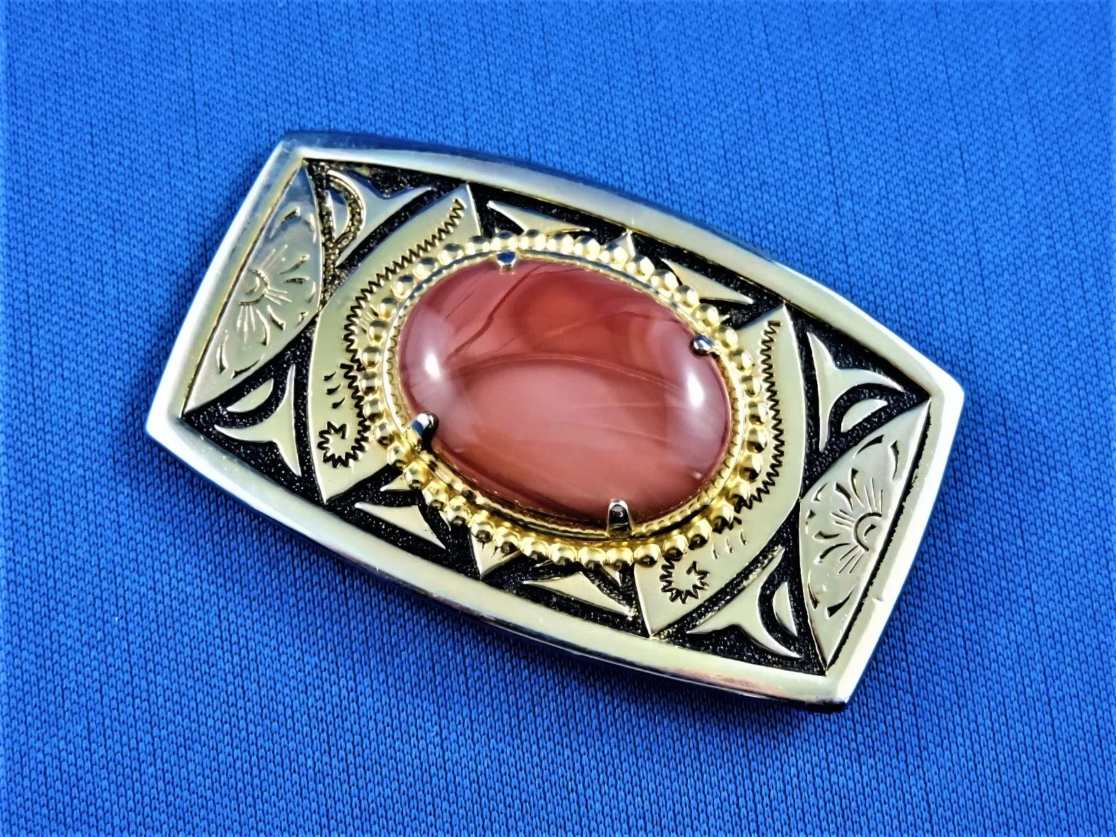 Belt Buckle - Reddish Stone on Gold and Black Belt Buckle