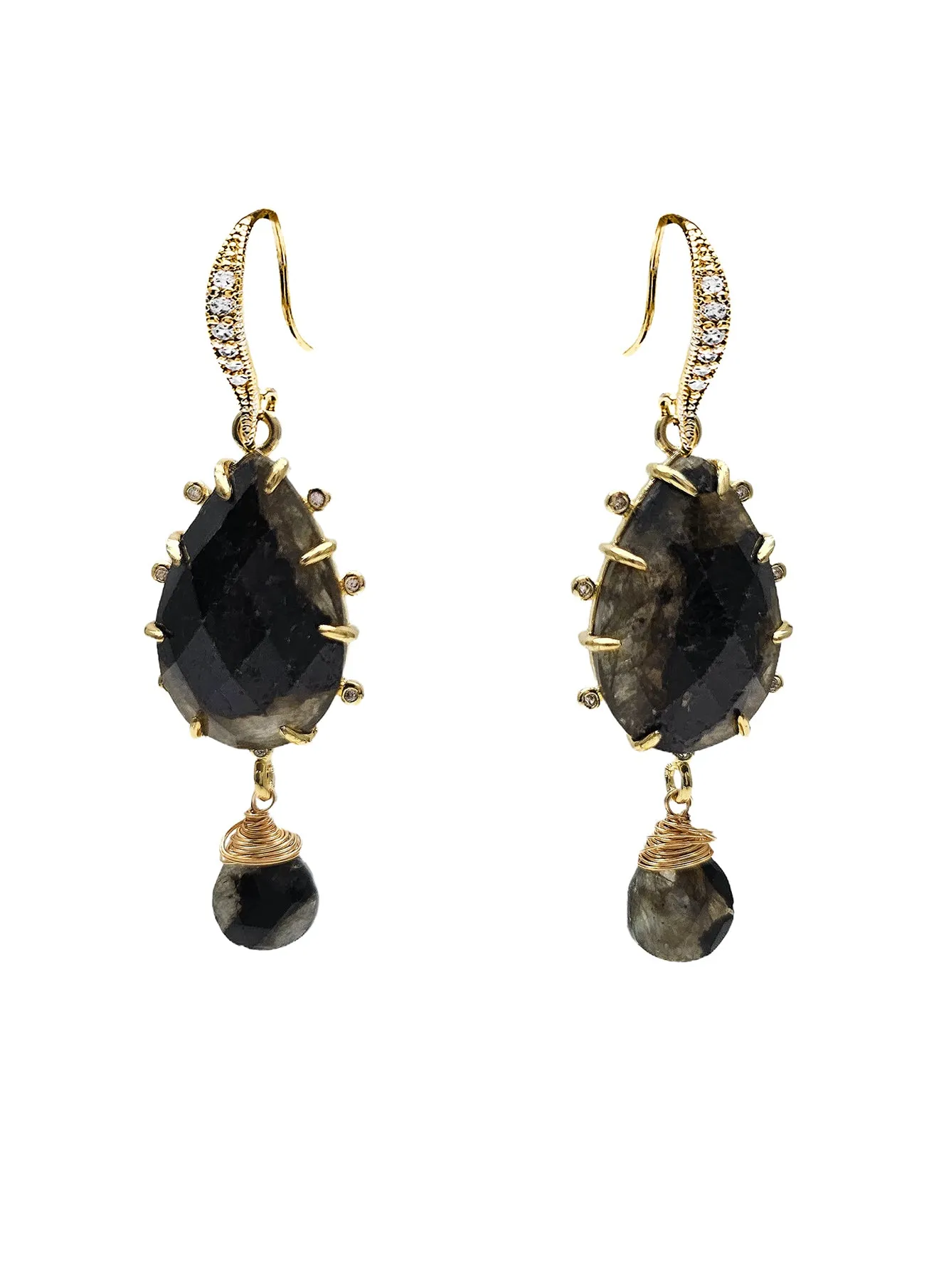 Black Agate Teardrop Earrings NE004