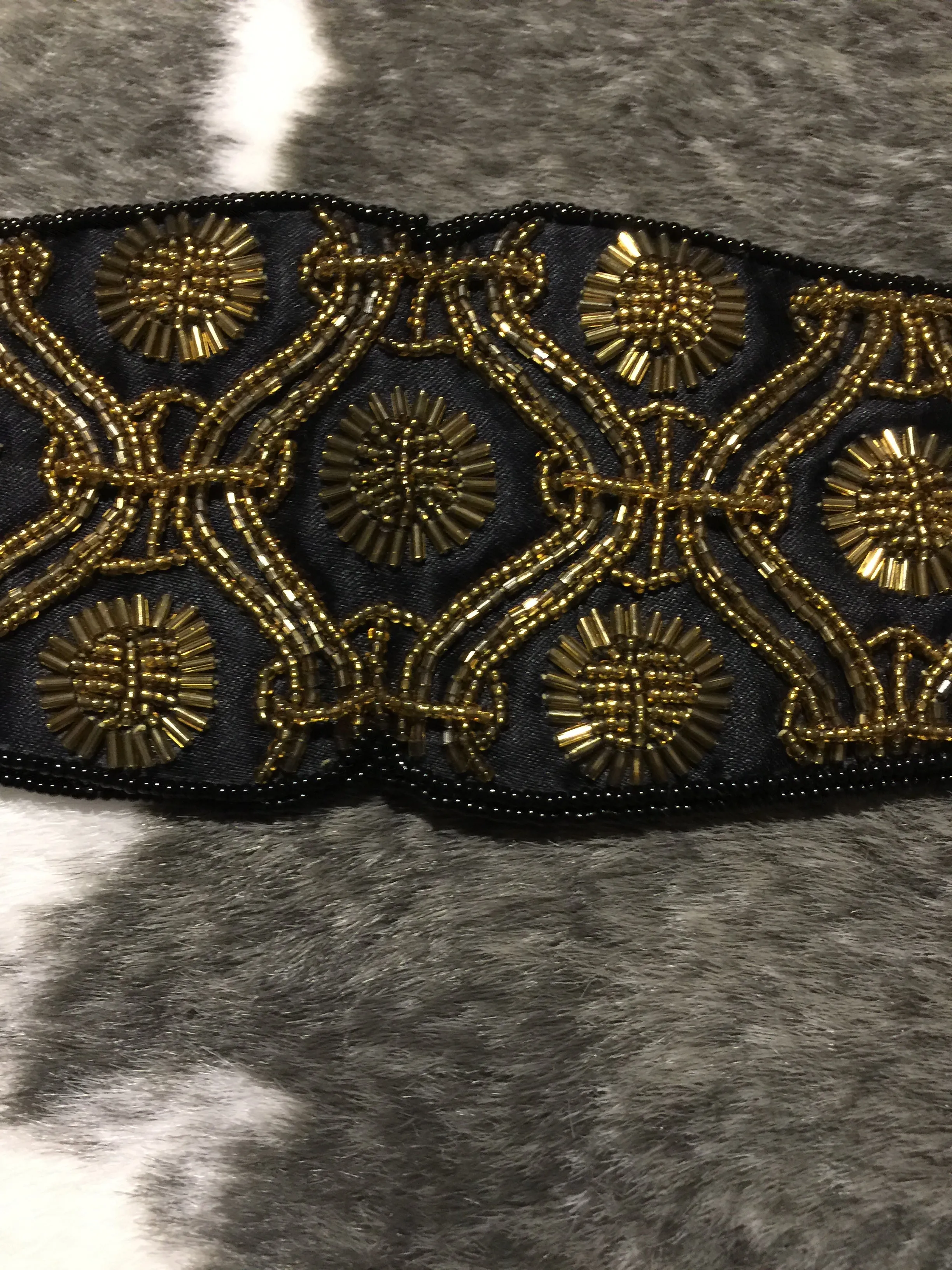 Black and Gold Beaded Belt - Size Medium/Large