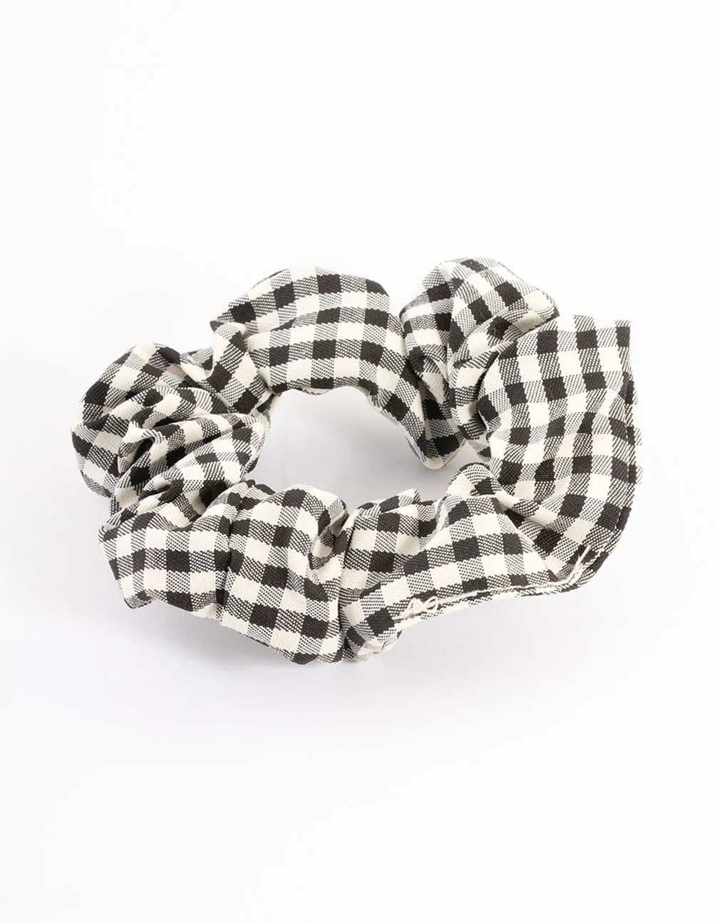 Black Fabric Checkered Scrunchie