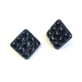 Black Waffle Square Stud Earrings