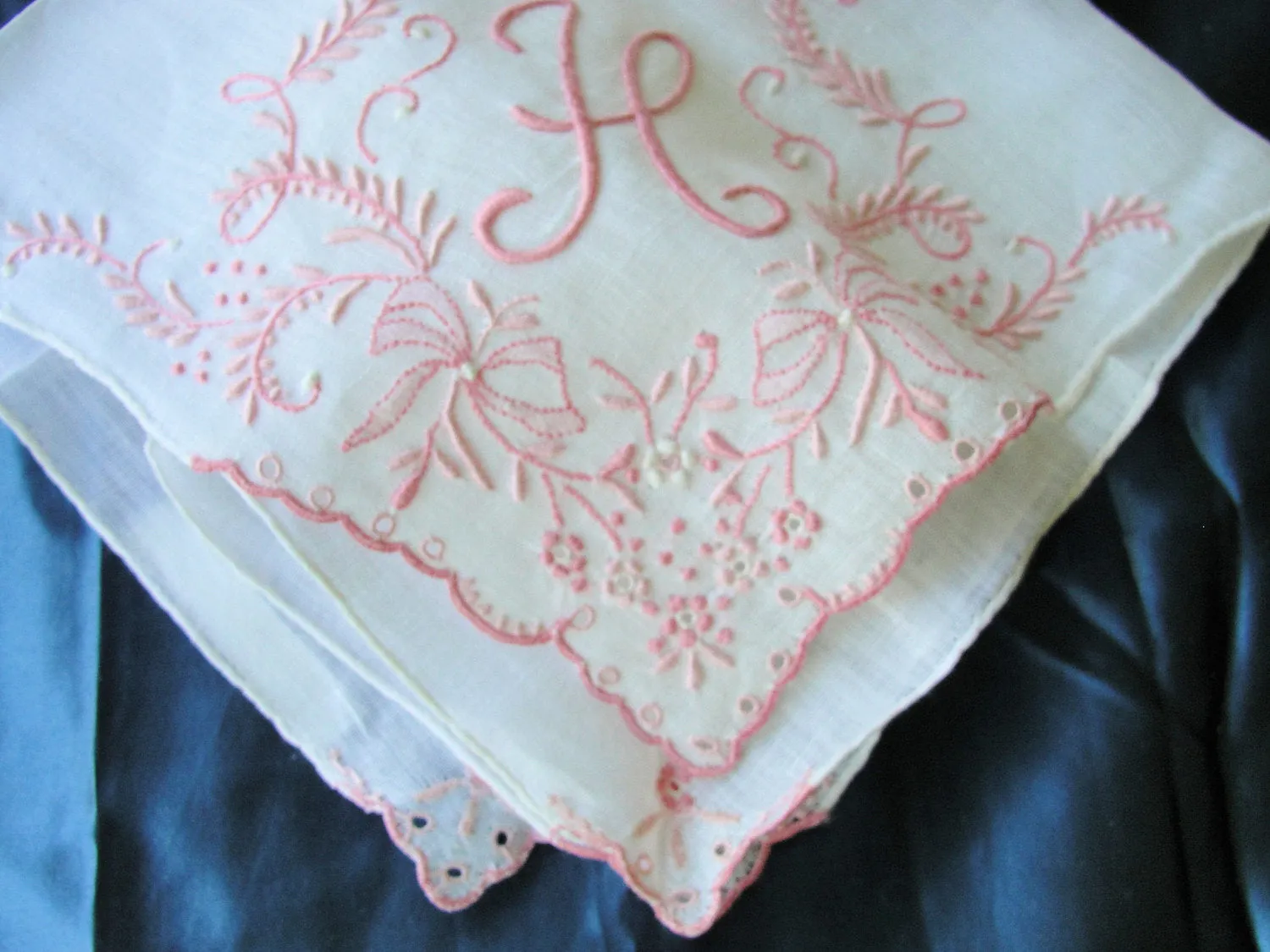 Breathtaking Vintage Madeira Monogram BRIDAL WEDDING HANDKERCHIEF Heavily Encrusted Embroidery Work Hankie  Lady Heritage Label