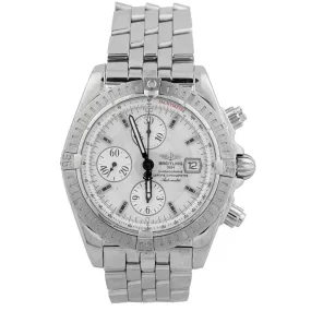 Breitling Men's Chronomat Evolution Stainless Steel 44mm Silver Stick Chronograph Dial Watch Reference #: A13356