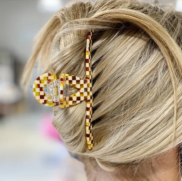 Brown Checkered Hair Claw