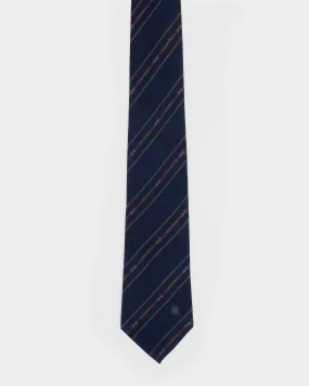 Celine Chain Navy Blue Silk Tie 1990's