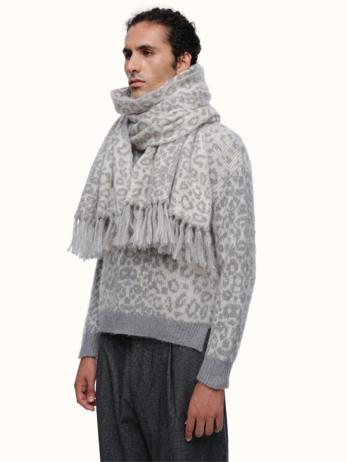 Cristobal Leopard Blanket Scarf in Brushed Recycled Cashmere & Mohair