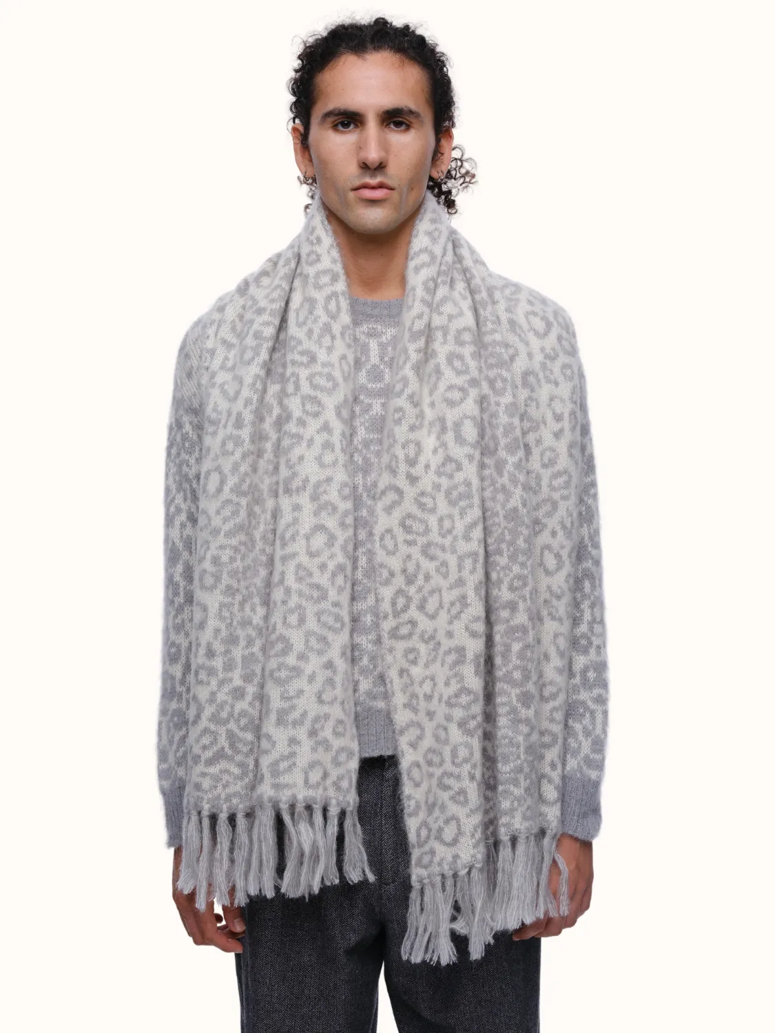 Cristobal Leopard Blanket Scarf in Brushed Recycled Cashmere & Mohair