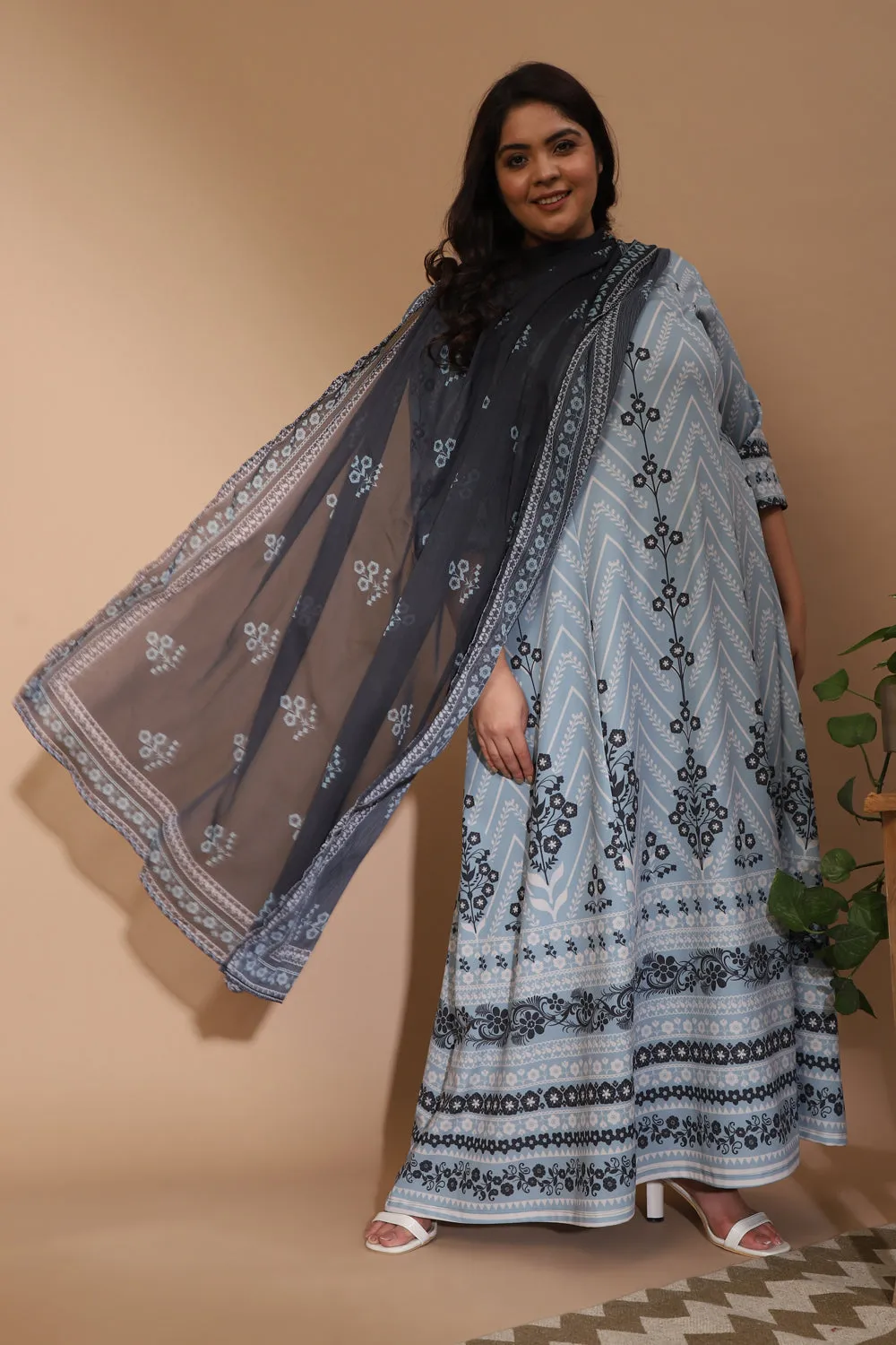 Dark Grey Alaoka Printed Dupatta