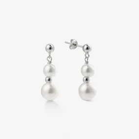 DUO PEARL DROP EARRINGS Silver