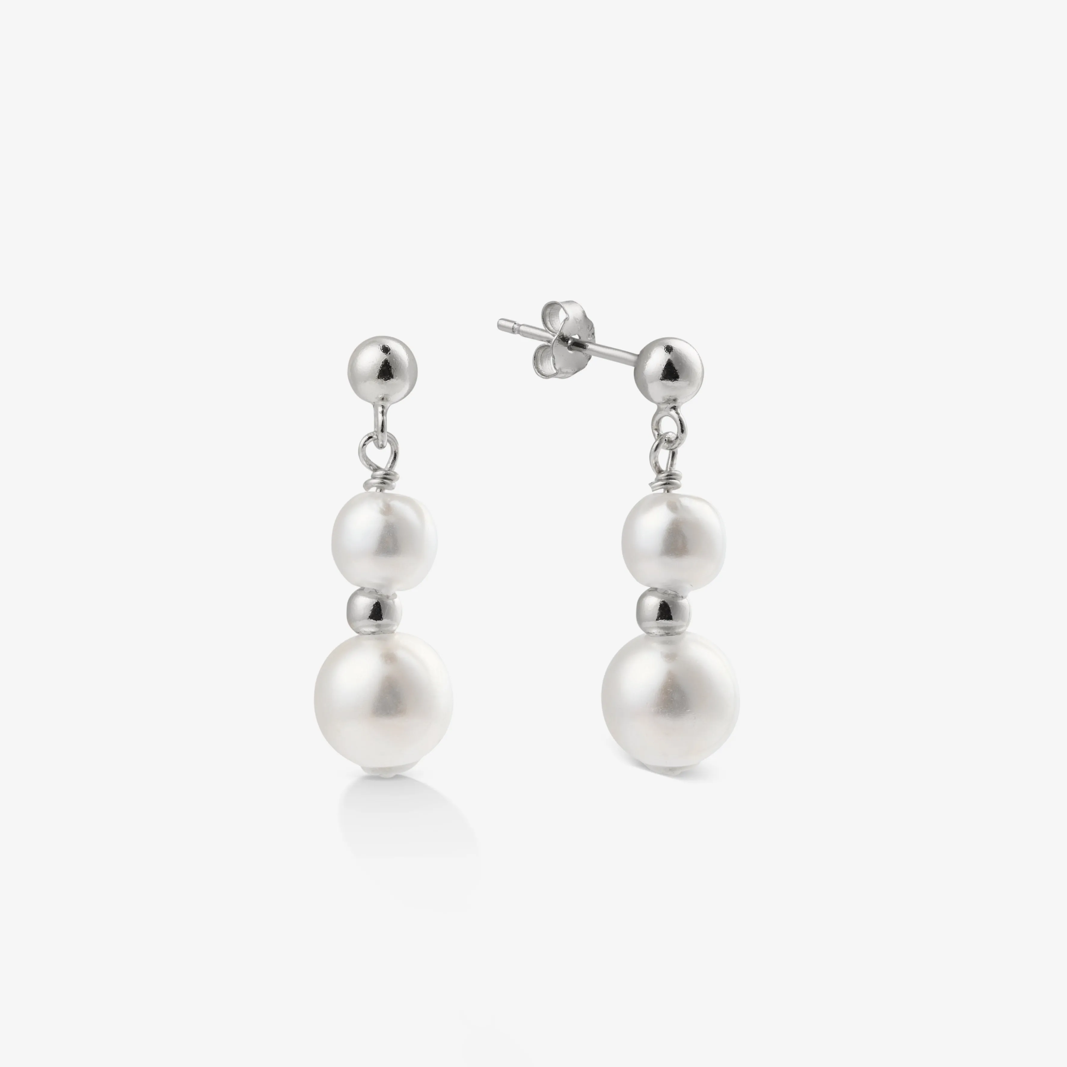 DUO PEARL DROP EARRINGS Silver