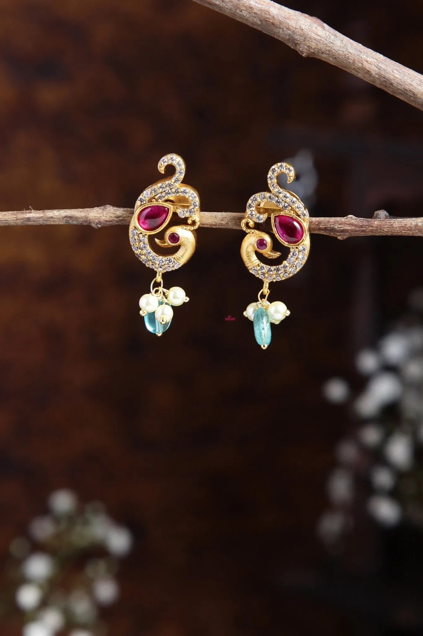 Ethnic Peacock Blue Small Earring