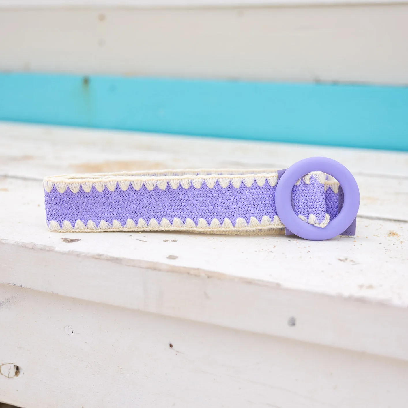 Extra Length Stretch Belt in Purple & Cream